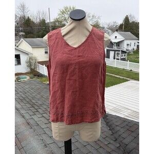 Vintage Y2K J Jill 100% Linen Rust Red V Neck Boxy Tank Top Shirt Sz M